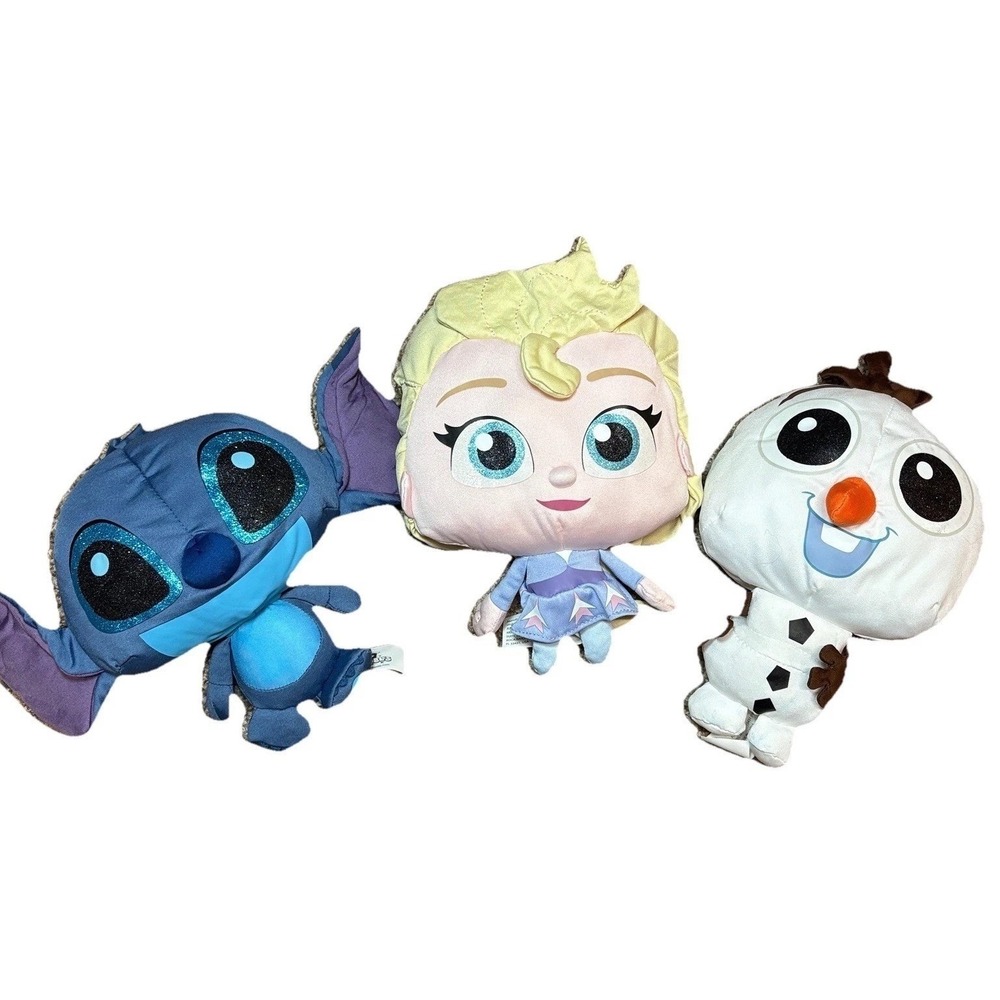 Disney Doorables Puffables Plush Lot Of 3 Stitch Elsa Olaf Squishy 8-10 Inch Toy